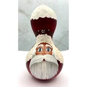 Vintage Style‎ Folk Art Santa Claus Painted Gourd Artisan Holiday Decoration EUC